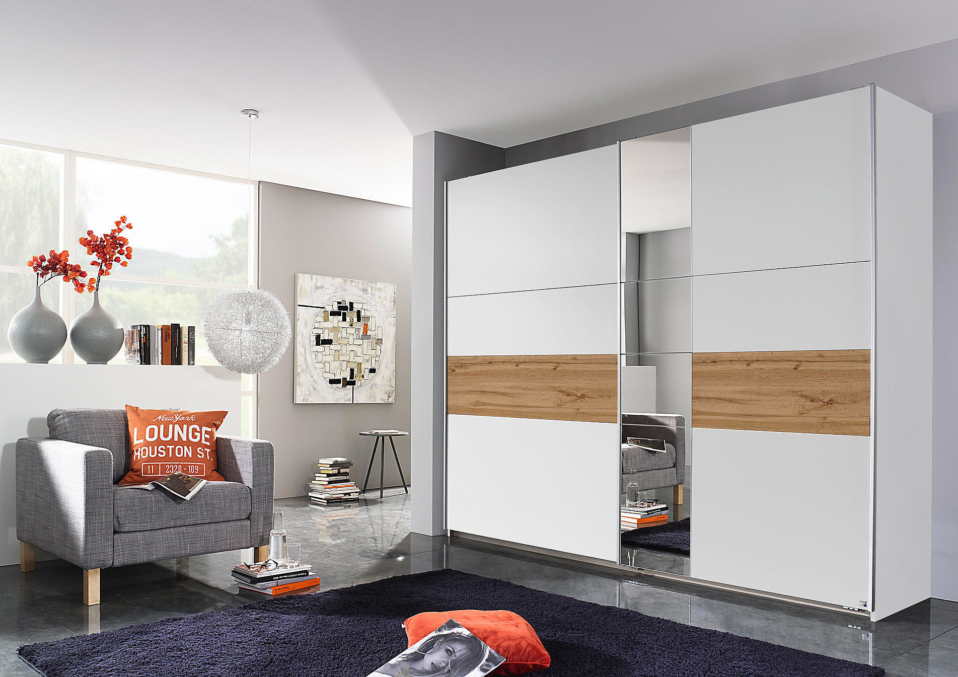 Schlafzimmer Schrank - Weiß - Holz - Spiegel