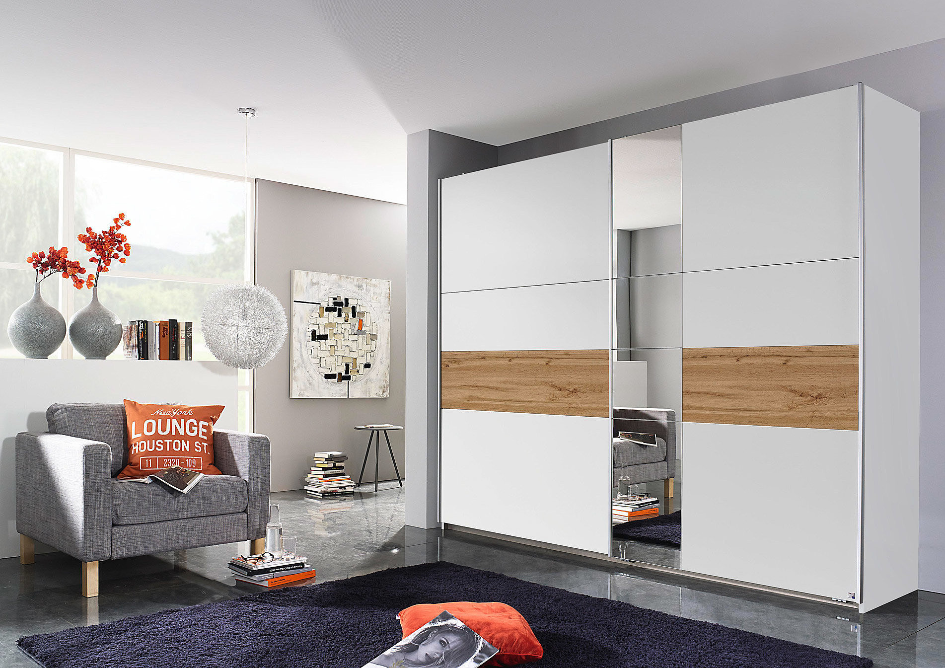 Bedroom wardrobe - White - Wood - Mirror